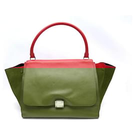 Céline-SAC A MAIN CELINE TRAPEZE MOYEN MODELE EN CUIR ROUGE RED LEATHER HAND BAG-Rouge