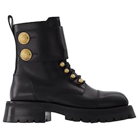 Balmain-Ranger Boot Army-Calfskin in Black Leather-Black