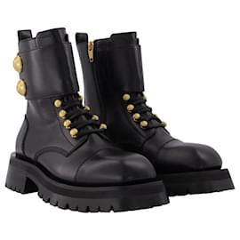 Balmain-Ranger Boot Army-Calfskin in Black Leather-Black