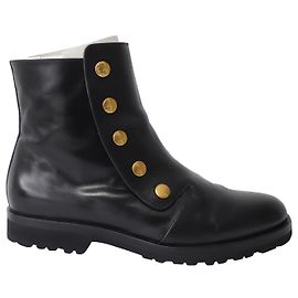 Mulberry Marylebone Flat Ankle Boots in Black Calf Leather Black