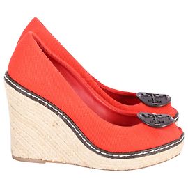 Zeppa Tory Burch Cerise Peep Toe in tela rossa Rosso