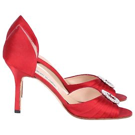 Manolo Blahnik Sedaraby D’Orsay Pumps in Red Satin Red