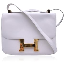 Hermès-Hermes Vintage White Leather Constance Flap Shoulder Bag-Beige