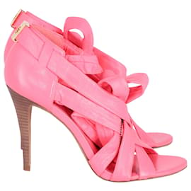 Tory Burch-Tory Burch Lounge Baby Wrap Up Heels in Pink Leather-Pink