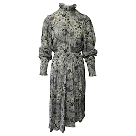 Isabel Marant-Isabel Marant Etoile Printed Ruffle Neck Long Sleeve Midi Dress in Multicolor Viscose -Other,Python print