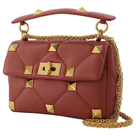 Valentino Garavani-Medium Shoulder Bag | Roman Stud The Shoulder Bag | Nappa Dolce/Antique Brass Macr-Brown