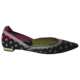 Aquazzura-Aquazzura Bliss Embroidered Ballet Flats in Purple Suede-Purple