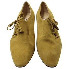 Manolo Blahnik-Manolo Blahnik Zapatos Oxford con cordones y tacón bajo en ante verde oliva-Verde,Verde oliva