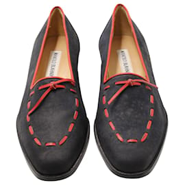 Manolo Blahnik-Manolo Blahnik Loafers in Navy Blue and Red Suede -Multiple colors