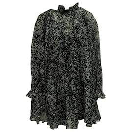 Maje-Maje Risou Dotted Ruffled Tiered Dress in Black Silk-Black
