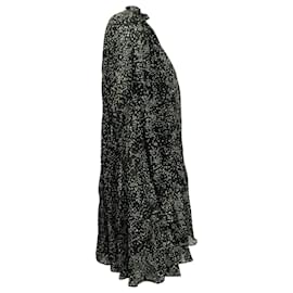 Maje-Vestido escalonado con volantes y puntos de Maje Risou en seda negra-Negro