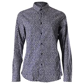 Jil Sander-Jil Sander Printed Button Front Long Sleeve Shirt in Blue and White Cotton-Other