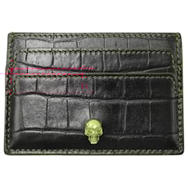 Alexander Mcqueen-Alexander McQueen Croc Effect Card Holder in Black Leather-Black