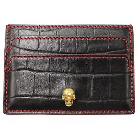 Alexander McQueen Kartenetui in Kroko-Optik aus schwarzem Leder Schwarz