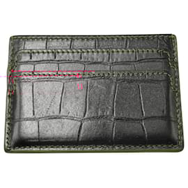 Alexander Mcqueen-Alexander McQueen Croc Effect Card Holder in Black Leather-Black