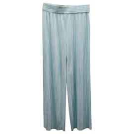 Alice + Olivia-Alice + Olivia Elba Plisse Pull-On Cropped Wide-Leg Pants in Mint Polyester-Other