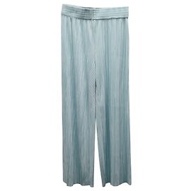 Alice + Olivia Elba Plisse Pull-On Cropped Wide-Leg Pants in Mint Polyester Green