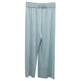 Alice + Olivia-Alice + Olivia Elba Plisse Pull-On Cropped Wide-Leg Pants in Mint Polyester-Other