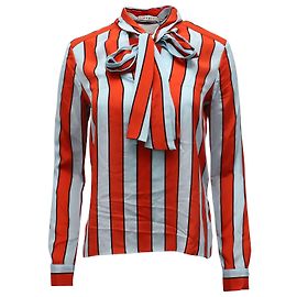 Alice + Olivia Gestreifte Bluse mit Schluppe aus roter und blauer Seide Rot