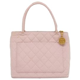Chanel-CHANEL COCO Mark Tote Bag cotton Pink CC Auth 29713a-Pink