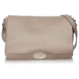 Fendi-Sac bandoulière en cuir marron Selleria Fendi-Marron,Beige