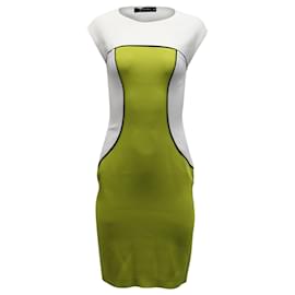 Etro-Etro Colorblock Sheath Sleeveless Dress in White and Lime Green Viscose-Green
