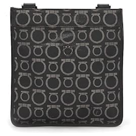 Salvatore Ferragamo-Gancini Print Crossbody Bag-Black
