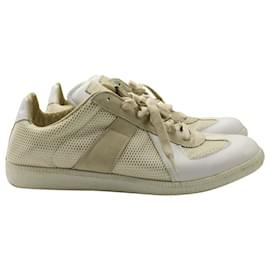 Maison Martin Margiela-Maision Margiela 22 Replica Low Mesh Sneakers in White Lambskin Leather-White