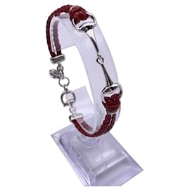 Gucci-Taille du bracelet en cuir tressé rouge et mors en argent sterling 17-Rouge