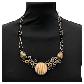 Autre Marque-Vintage Sterling Silver 925 Tiger's Eye and Tourmaline Necklace-Silvery