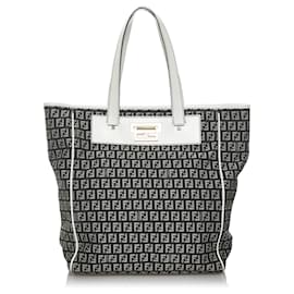 Fendi-Fendi Black Zucchino Canvas Tote Bag-Black,White