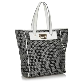 Fendi-Fendi Black Zucchino Canvas Tote Bag-Black,White
