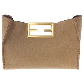 Fendi Brown Way Flannel Satchel Brown Beige Golden