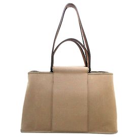Hermès Cartera de lona marrón Hermes Cabag Elan Castaño Beige