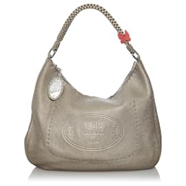 Fendi-Sac cabas en cuir gris Selleria Fendi-Gris
