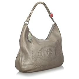 Fendi-Sac cabas en cuir gris Selleria Fendi-Gris