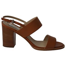 Sandali Max Mara Open Toe Strap Block in Pelle Marrone Chiaro Marrone Beige