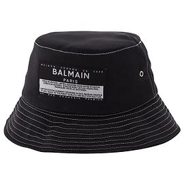 Balmain Cappello Bucket Satin&Label in cotone nero Nero