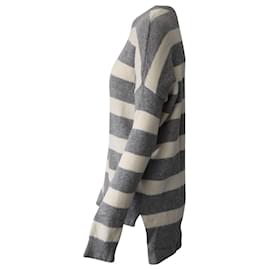 Theory-Theory Karenia Striped Sweater in Grey and Cream Cashmere -Other