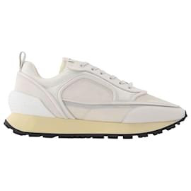 Balmain-Racer-Velvet,Nylon&Mesh in White Leather-White