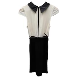 Alice + Olivia-Alice + Olivia Belted Cap Sleeve Dress w/ Collar in White Silk-Other