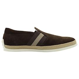 Tod's-Tod's Stripe Espadrille Loafers in Dark Brown Suede-Brown