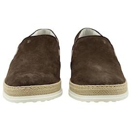 Tod's-Tod's Stripe Espadrille Loafers in Dark Brown Suede-Brown