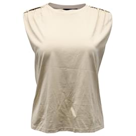 Theory-Theory Gathered Shoulder Sleeveless Top in Beige Cotton-Beige