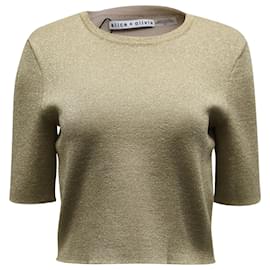 Alice + Olivia-Top corto Alice & Olivia Ciara in cotone metallizzato oro-D'oro,Metallico