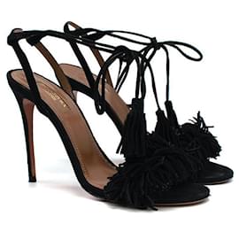 Aquazzura-Black suede Wild Thing heeled sandals-Black