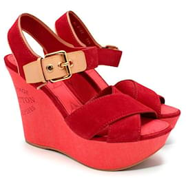 Louis Vuitton Denim Mules Heeled Sandals 37.5