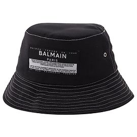Balmain Cappello Bucket Satin&Label in cotone nero Nero