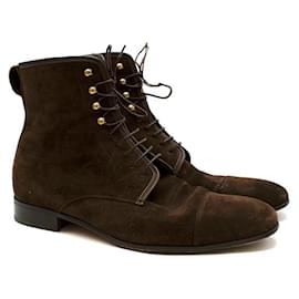 Salvatore Ferragamo-Brown Suede Lace-Up Ankle Boots-Brown,Beige