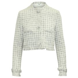 Jaqueta cropped xadrez com bordas desfiadas MSGM em algodão cinza Outro